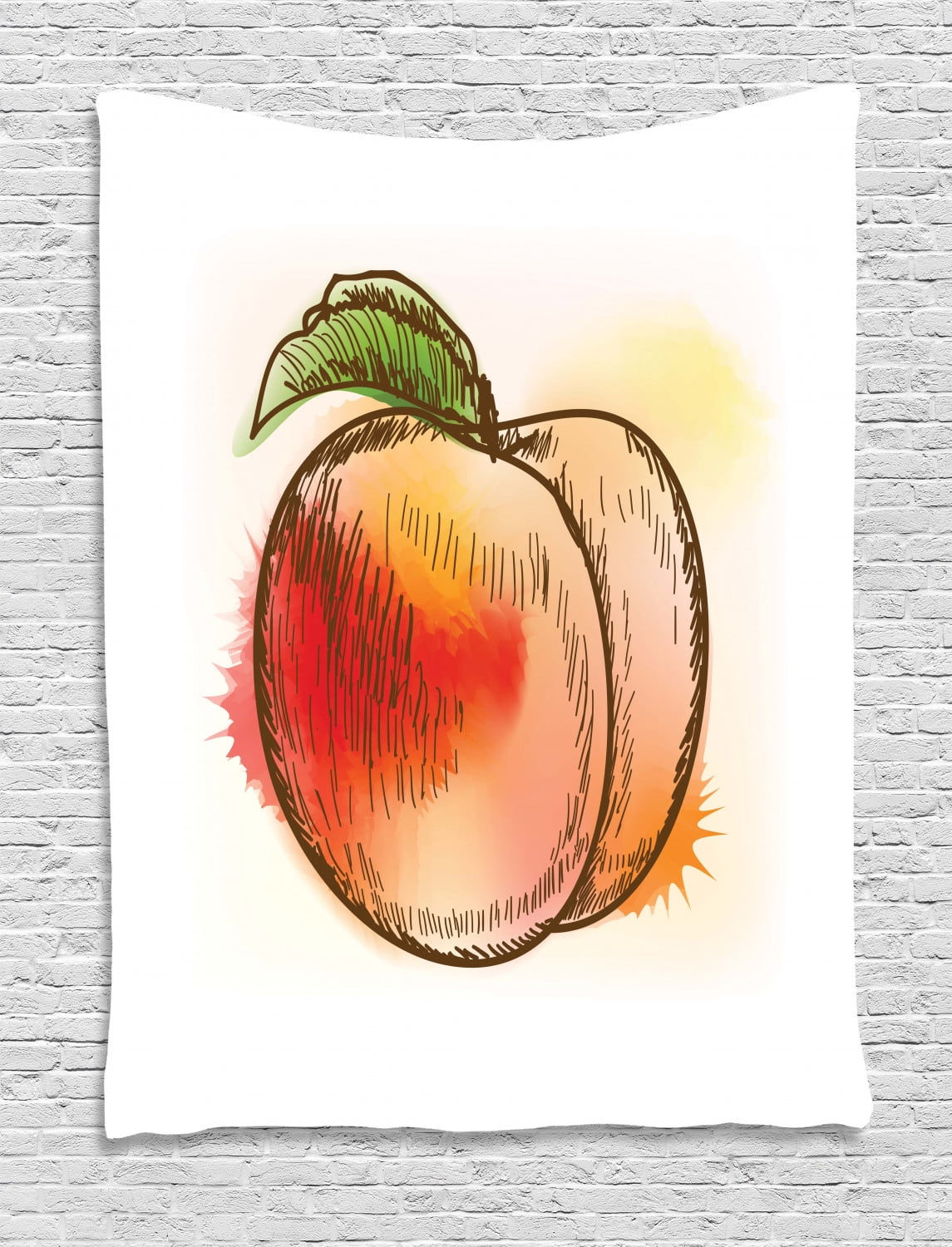 Peach Tapestry Fresh Fruit Full Of Vitamins And Nutrition Food Sketch Color Splatters Wall Hanging For Bedroom Living Room Dorm Decor Scarlet Pale Orange Green By Ambesonne Walmart Com Walmart Com