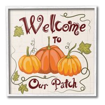 Stupell Industries Pumpkin Patch Welcome Holiday Painting White Framed Art Print Wall Art, 24 x 24