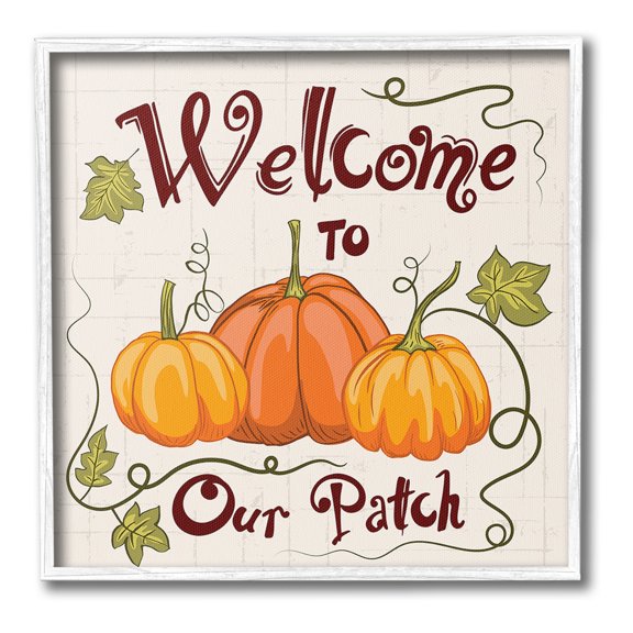 Stupell Industries Pumpkin Patch Welcome Holiday Painting White Framed Art Print Wall Art, 24 x 24
