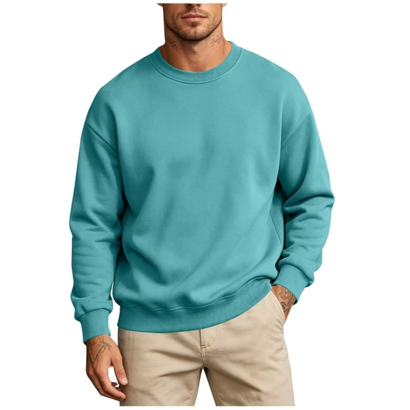 Horkkom Crewneck Sweatshirt Casual Solid Color Pullover Shirts Mens Fleece Fall Daily Sweatshirt L