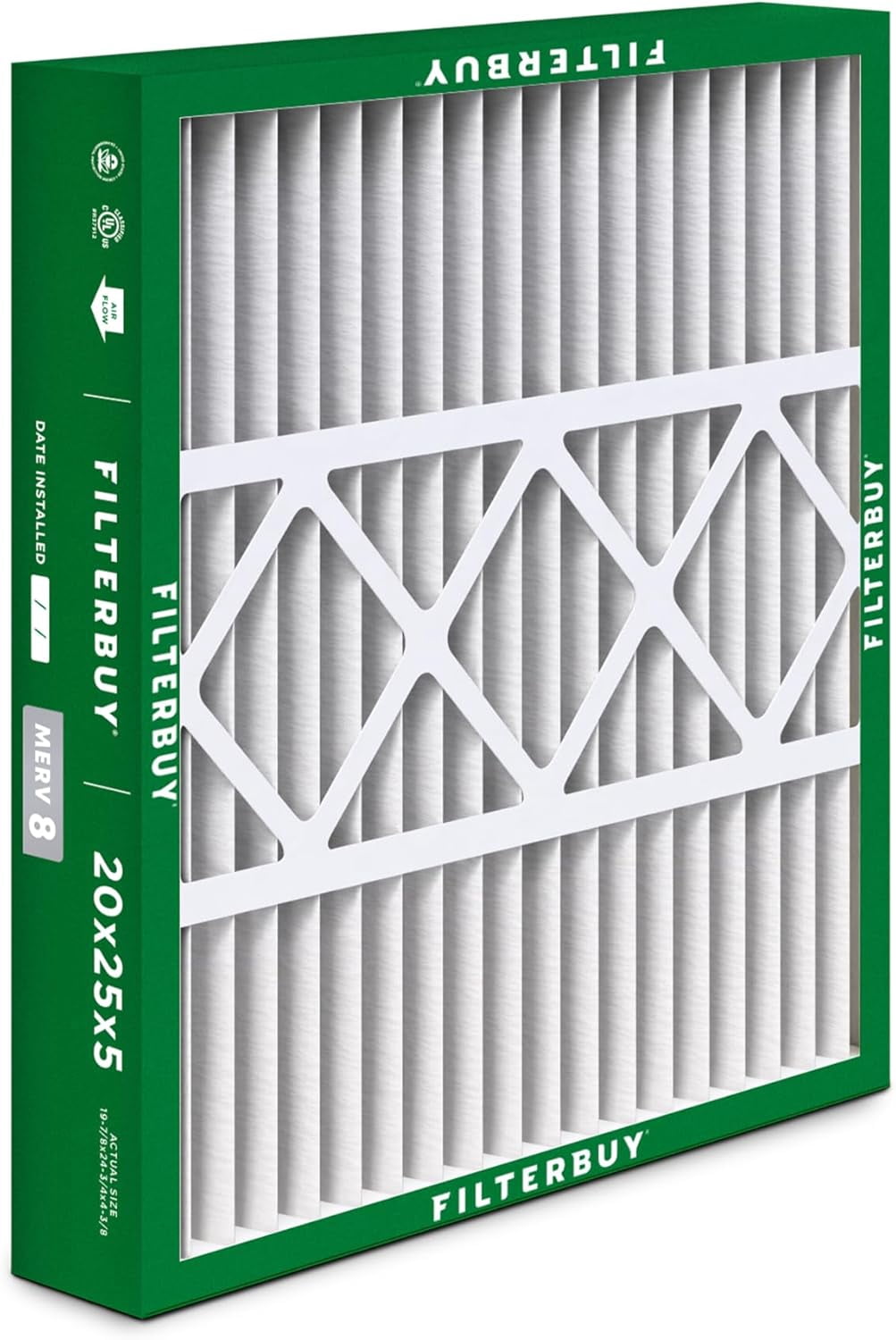 Filterbuy 20x25x5 Air Filter MERV 8 Dust Defense, Pleated HVAC AC Furnace Filter Replacement for Honeywell & More, 3-Pack