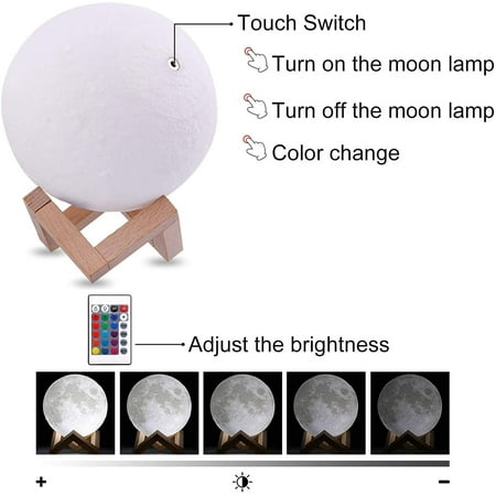 Tesnn Lampe Lune 3d 16 Couleurs Lampe Chevet Lune Lune Veilleuse Rechargeable Usb 10cm Eclairage Telecommande Veilleuse Bebe Decor A La Maison Lumieres De Noel Walmart Canada