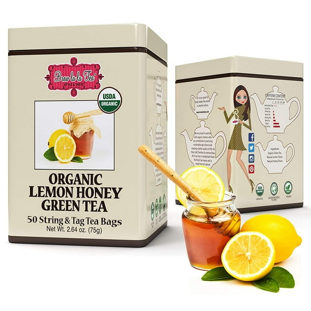 (1 Pack) Brew La La Organic Green Tea Lemon Honey Flavor 50 Tea Bag