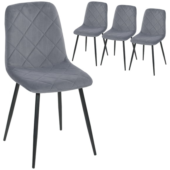 HOMCOM Dining Chairs Set of 4, Kitchen Chair with Metal Legs, Grey