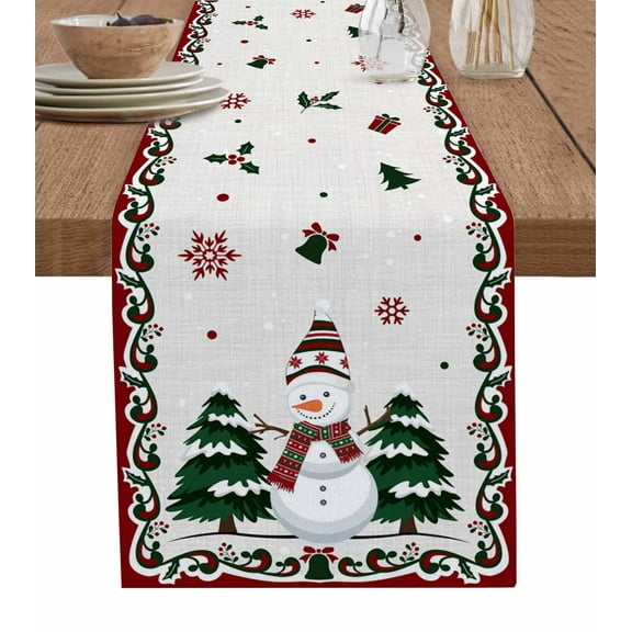 Table Runners 108 Inches Long Dress Scarves, Christmas Snowman Farmhouse Coffee/Dining/Kitchen Table Runner for Living Room, Xmas Tree Snowflake Burlap Winter 13x108 Inch