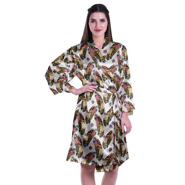 Moomaya Printed Womens Kimono Robes Short Satin Silk Bridal Robe Loungewear