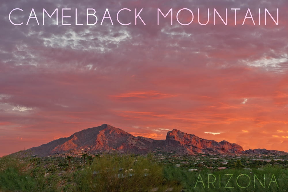 Camelback Mountain, Arizona, Sunset Photography (36x54 Giclee Gallery Art Print, Vivid Textured
