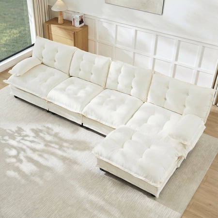 Bocarali Home L-Shaped Chenille Fabric Modular and Reclining Sectional Sofas with Ottoman Beige