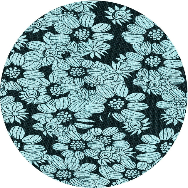 Ahgly Company Machine Washable Indoor Round Transitional Blue Lagoon Blue Area Rugs, 6' Round