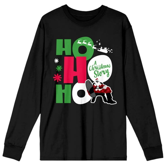 A Christmas Story Ho Ho Ho Women's Black Long Sleeve Crew Neck Tee-Medium