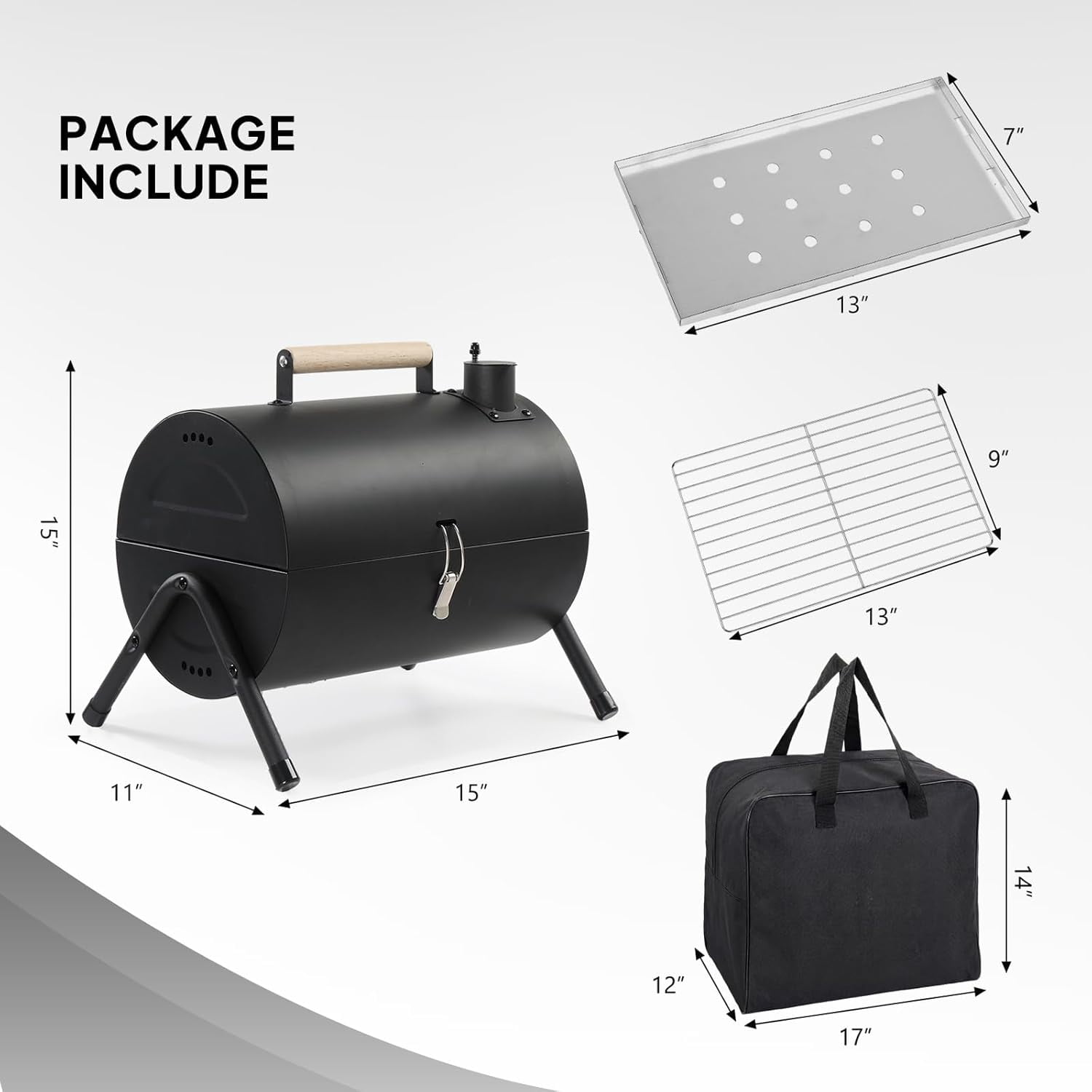 HJTER Portable Charcoal Grill with Thermometer, Dual-Sided Small Tabletop Barbecue Grill for Outdoor Camping BBQ Cooking Backyard Party, Heavy Duty, Easy Assembly (Black)