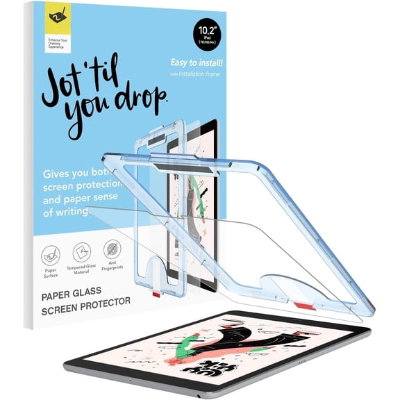 Paperfeel Glass Screen Protector for iPad 9th/8th/7th Generation | EZ Kit Inatallation Frame, Auto-Alignment, Matte Surface, Tempered Glass, Crafted for Writing, Anti-Glare
