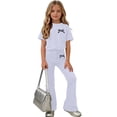 thumbnail image 7 of Zpanxa Girl Outfits Sets Girls Bow Graphic Tee and Flare Pants Set 2 Piece Casual Summer Outfit, 7 of 7