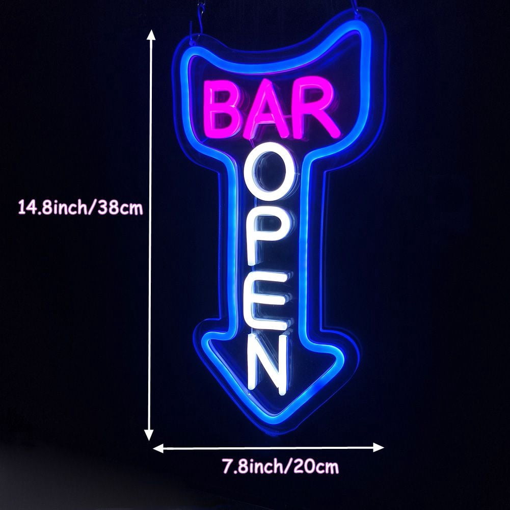 Bar Open Neon Sign,Open Arrow Neon Light for Bar Club Beer Shop Man Cave Restaurant Business Occasions Decor ( go straight )