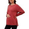 thumbnail image 5 of Ecavus Women's Oversize Maternity Clothes Side Slit Long Sleeves Tops With Pocket Fall Mama Pregnancy Tops Red Wood L, 5 of 7