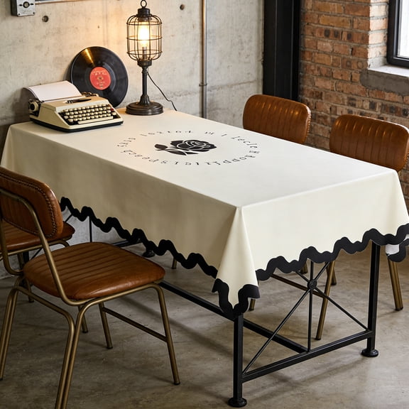 Btomtd Rectangular Tablecloth 55" x 39", Washable Dustproof Wrinkle Resistant Polyester Table Cloth, Farmhouse Style for Indoor Outdoor Dining & Picnics (Black Rose Pattern)
