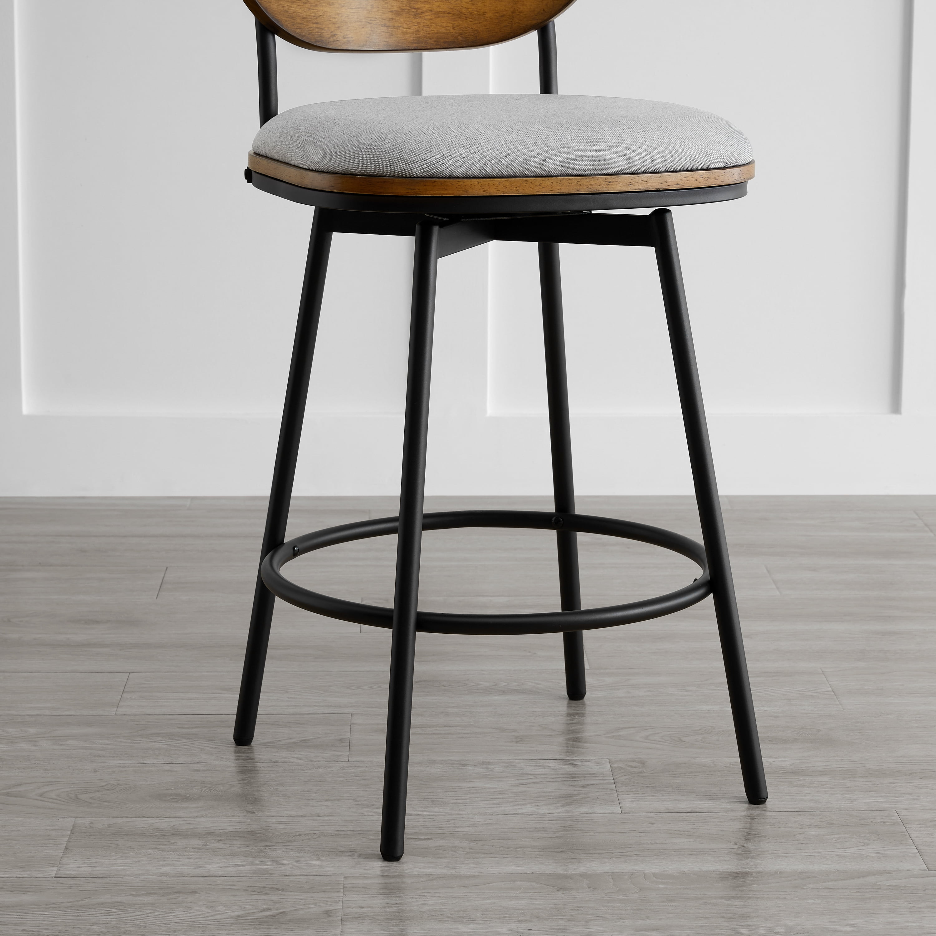 Spruce & Spring Counter Height Swivel Bar Stool with Wood Back and Metal Legs Set of 2, Light Grey
