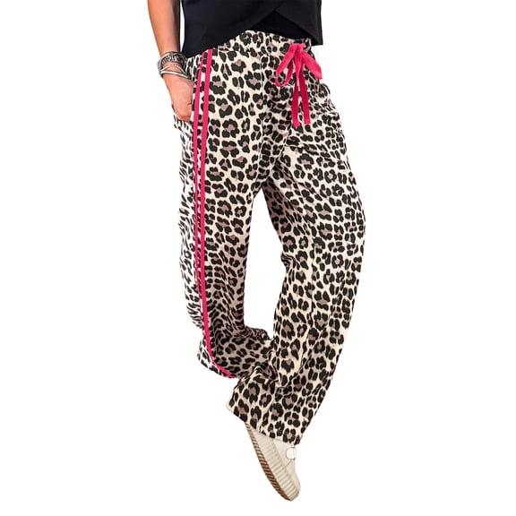 TinyCribz Chic Leopard Print Women's Pants – Rose Contrast Stripe XL