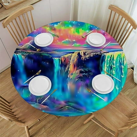 

Patifu Rainbow Stars Round Tablecloth Stain Resistant Washable Polyester Fabric for Indoor Outdoor Kitchen Dining Wedding Parties 31 -35