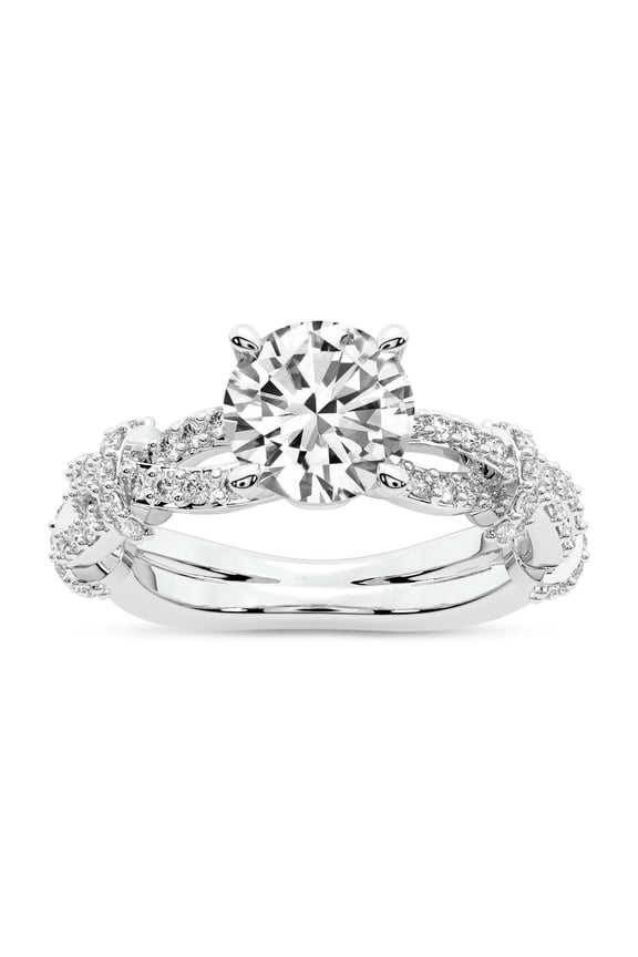 IGI Certified 3 Carat Round Shape Lab Grown Diamond Engagement Ring | 14K White Gold | Charlotte Double Twist Side Stone Diamond Ring | FG-VS1-VS2 Quality Friendly Diamonds