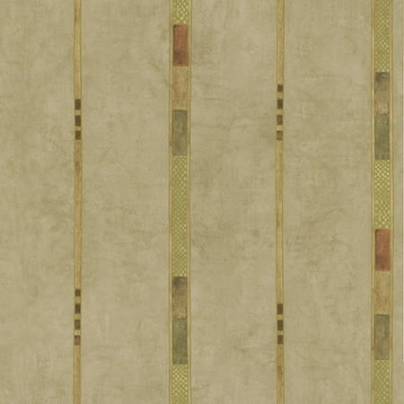 Brewster Tenney Beige Checkered Stripe Wallpaper