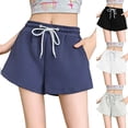 thumbnail image 6 of Tumotour Sports shorts for women Solid Color Casual Summer Drawstring Elastic High Waist Beach Wide Leg Short Loose gym Shorts, 6 of 6