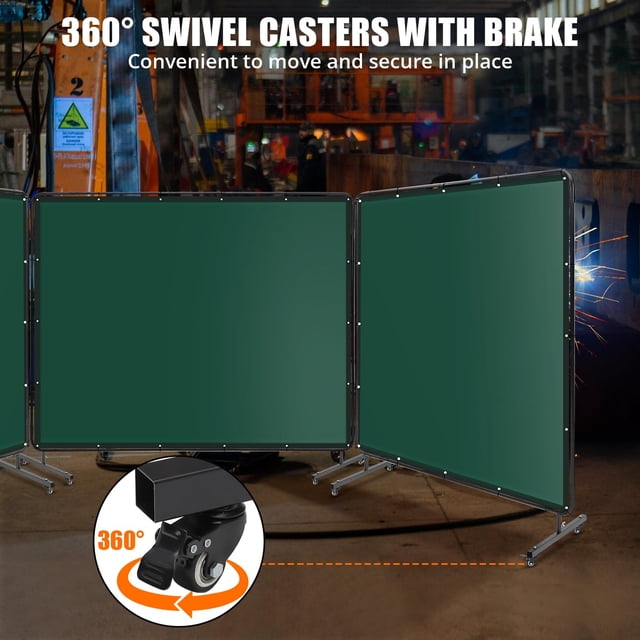 EDTara Rideaux de Soudage avec Cadre, Design à Triple Panneau, Pvc Transparent Résistant aux Flammes, 12 Roues Pivotantes Verrouillables Assurent une Protection Mobile pour la Sécurité en Soudage en Atelier