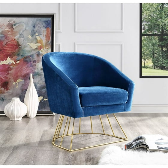 Leo Navy Velvet Accent Chair Gold Metal Base Barrel Tufted