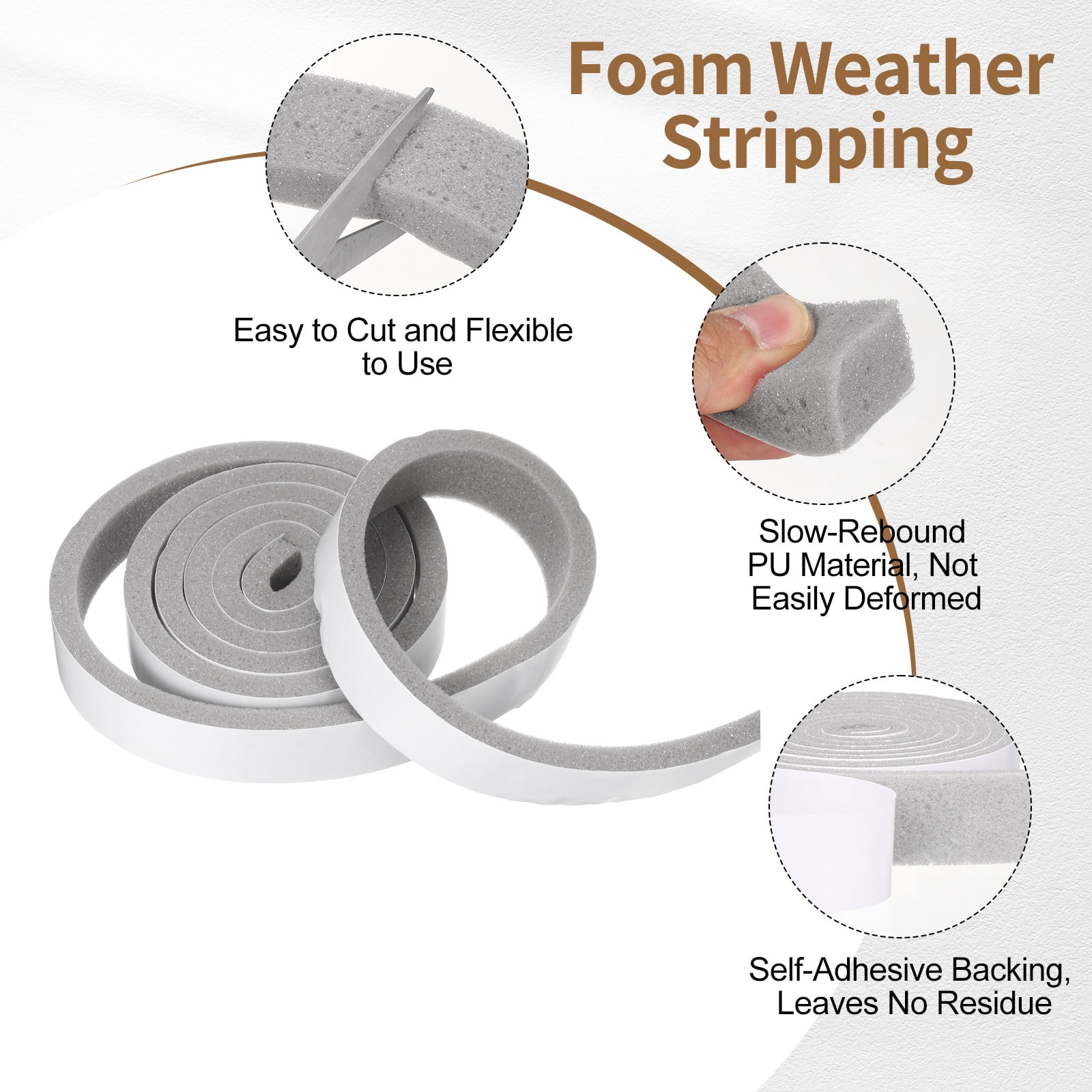 1-3/16" x 3/8" Foam Weather Stripping, Self Adhesive Door Seal Insulation Strips, Soundproofing Foam Seal Tape for Door/Window, Air Conditioning (26.25 Ft Total Length in 4 Roll)
