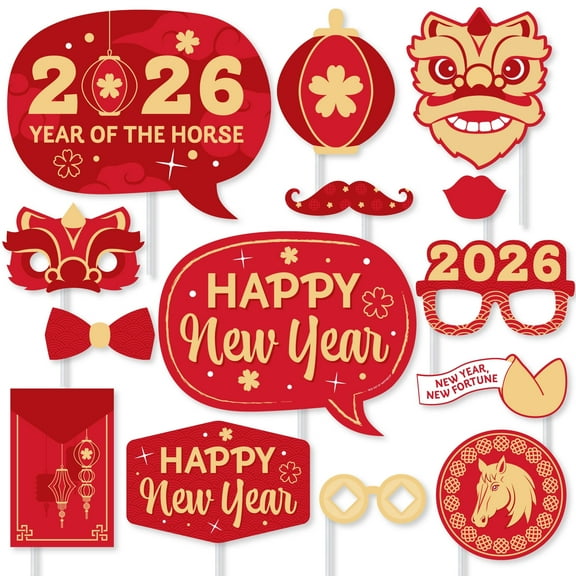 Big Dot of Happiness Lunar New Year - 2026 Year of the Horse Photo Booth Props Kit - 20 Count