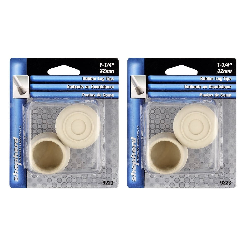 Shepherd Hardware 9223 Rubber Leg Tips 1 1/4 Inch Surface Furniture Protector White 2 Pieces, 2-Pack