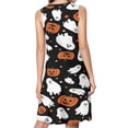 thumbnail image 2 of Black Halloween background with pumpkin Spring Summer Dresses for Women Fashion T-shirt Dress Casual Sleeveless Loose Sundress with Pockets, 2 of 5