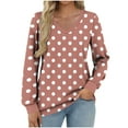 thumbnail image 2 of EchfiProm Tops for Womens Cute Brown Trendy V Neck Loose Polka Dot Long Sleeve Shirts, 2 of 5