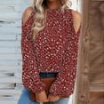 thumbnail image 2 of IROINNID en Solde T-Shirt à Manches Longues en Polyester pour Femmes Confortable Été Imprimé Floral Col Rond Épaules Dénudées Blouses Amples, Rouge, 2 of 7