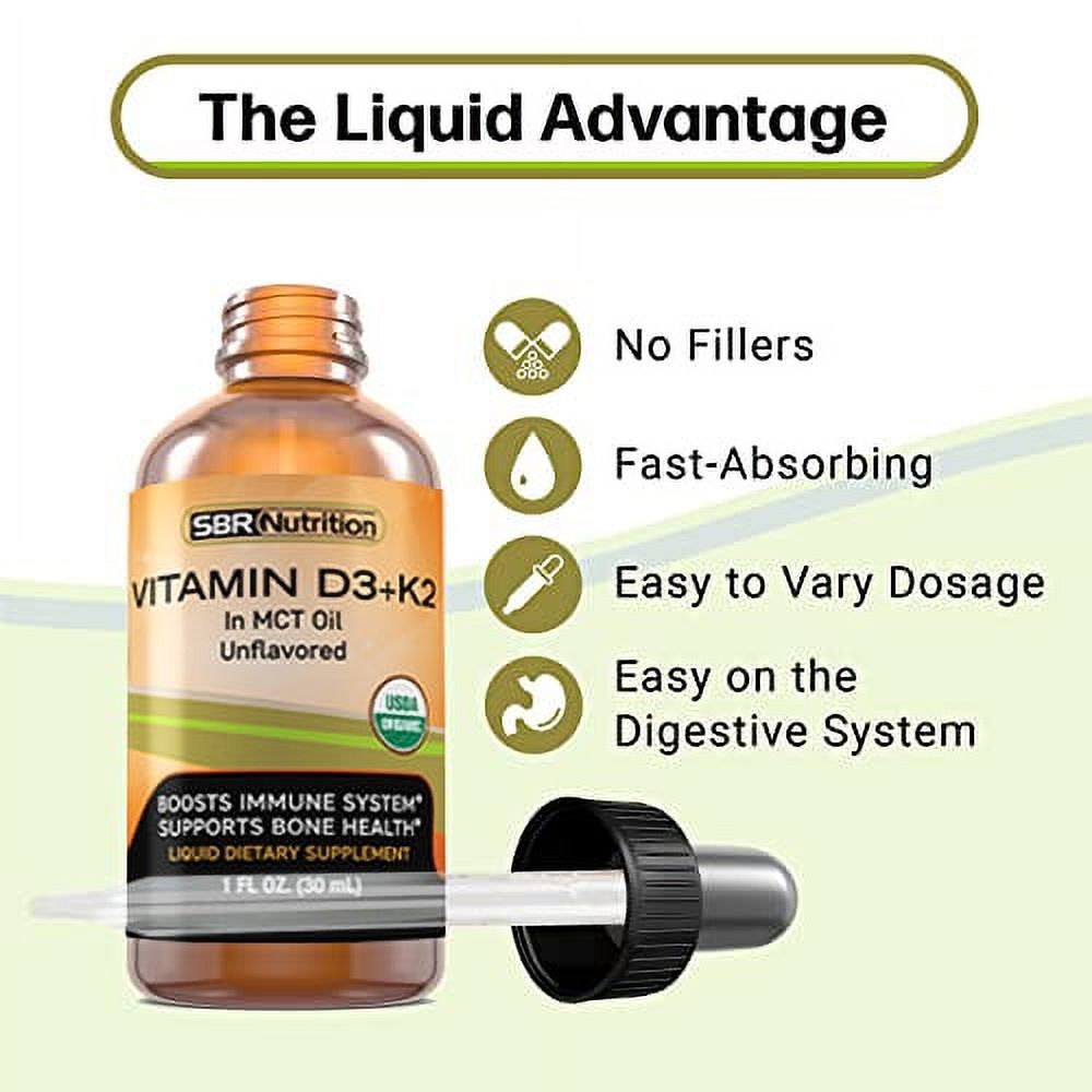 MAX ABSORPTION Vitamin D3 + K2 (MK-7) Sublingual Liquid Drops with MCT Oil | Naturally Unflavored | Helps Support Strong Bones and Healthy Heart, Boost Immune System