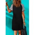 thumbnail image 1 of ABPHQTO Vestido estilo camiseta con mangas a rayas y gráfico de Whisperer de pollo negro para mujer, 1 of 5