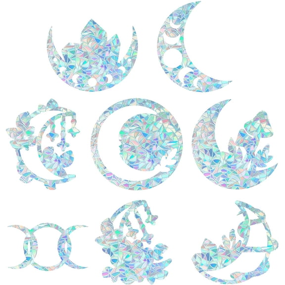 16pcs Moon Phase Window Clings Anti Collision Rainbow Window Stickers for Birds Strike Decals Non Adhesive Prismatic Vinyl Film for Sliding Doors Windows Glass