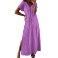 thumbnail image 3 of Maxi Dresses for Women Solid Color Maxi Dress Crew Neck Loose Short Sleeve Knee-length Dress Lightweight Womens Casual Summer Dress Party Office Outfit S-XXL, 3 of 6