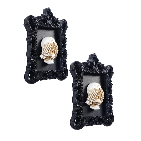 2Pcs Halloween Decorations Unique Skeleton Photo Hanging Ornament, Skull Statue Frame Wall Decor 3D Resin Sculpture 4.6"X3.4" Halloween Decor, 3D Frame Wall Deocr Gothic
