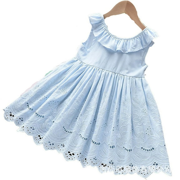 LYMAYTER Kids Girls Dresses Toddler Solid Colours Party Princess Dress for 2-7 Years Summer Sleeveless Lace Sundress Dress