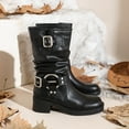 thumbnail image 6 of Mostsola Knee High Boots Women Low Heel Trendy Buckle Riding Motorcycle Boots Pull on Booties, 6 of 8