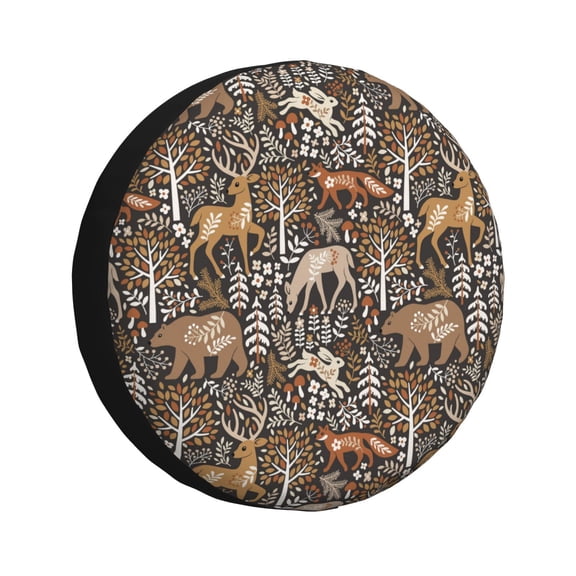 Fuzoiu Moose fox bear leaf tree Print Universal Spare Tire Cover with Buckle Strap, Waterproof Wheel Covers for Jeep, Trailer, RV, Truck and All Car-14 inch