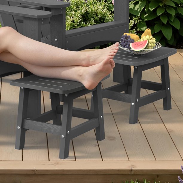 Reposapiés para patio al aire última intervensión, reposapiés otomanos, asiento pequeño, Adirondack para todo tipo de clima, 2 piezas, gris oscuro
