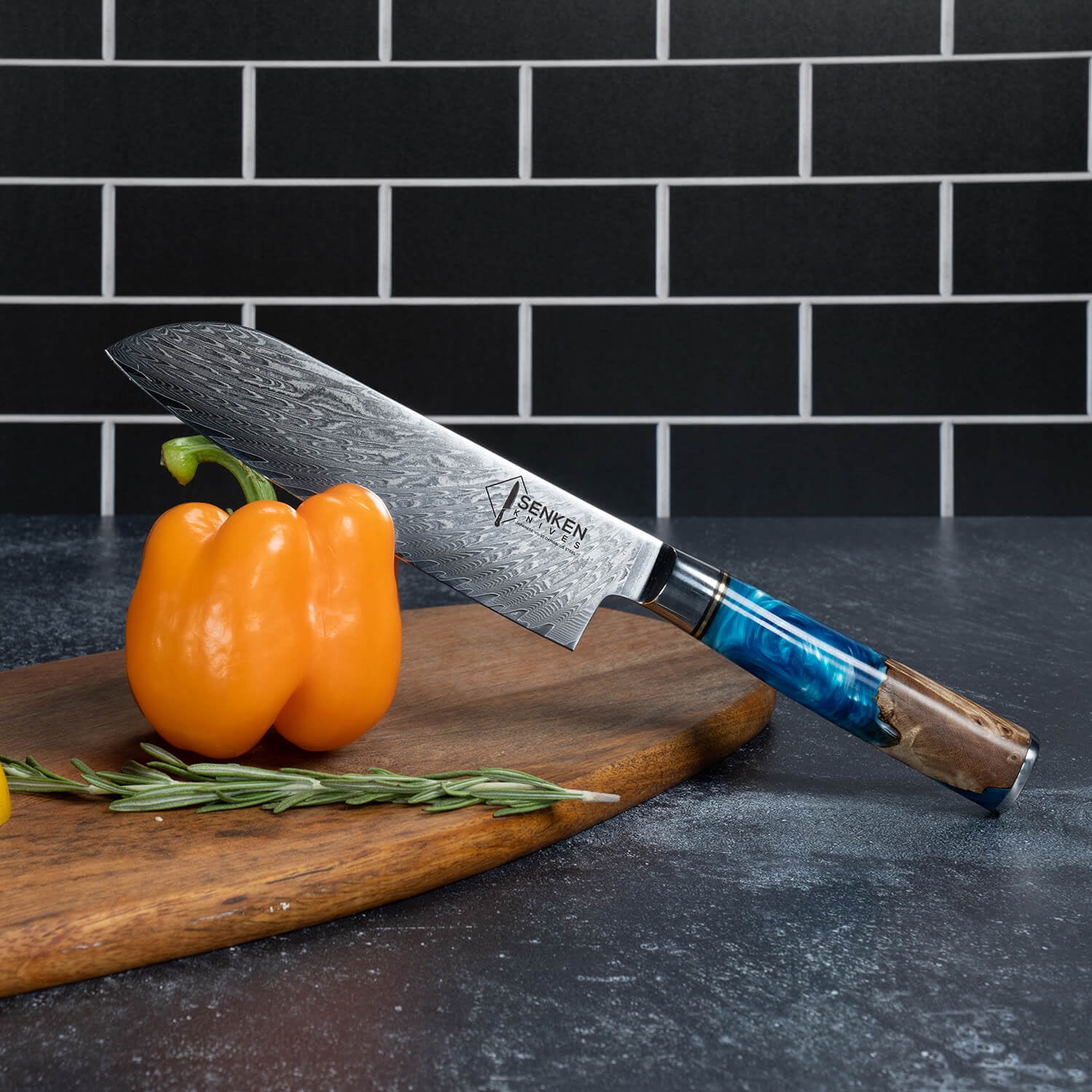 7-Piece Damascus Steel Kitchen Knife Set - Tsunami Collection - 67-Layer Japanese VG10 Steel - Chef's Knife, Cleaver Knife, Bread Knife, & More…