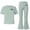 Green, variant on Girls Outfits Summer Short Sleeve T Shirt Flared Pants Sets Cute Bow Printed Casual Vacation Clothes Size 5-15T