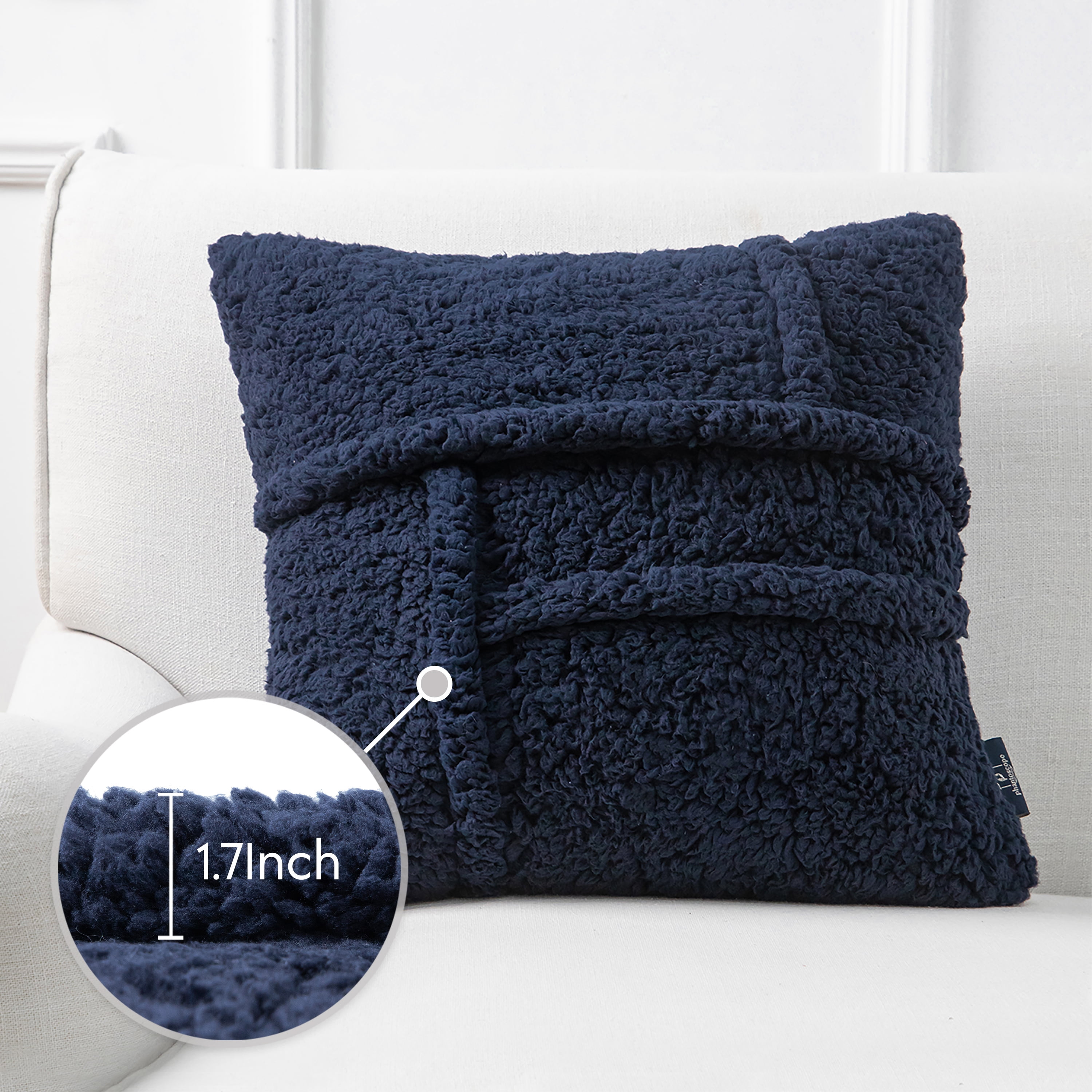 Phantoscope Soft Fluffy Sherpa series Throw Pillow with Insert Faux Fur Decorative Cushion, Navy, 12 x 20 Inches, 2 Pack