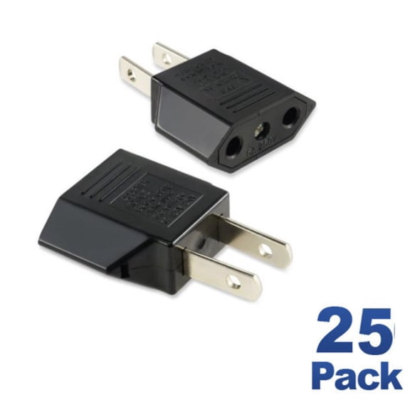 25 Pack Plug Adapter Converts EURO to USA 2 prong to 2 plug