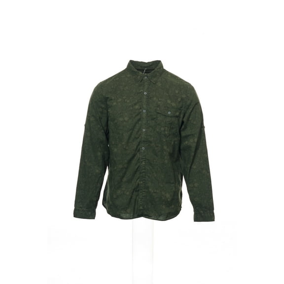 Converse Black Canvas Mens Tab Sleeved Button Down Sport Shirt (Small, Green)