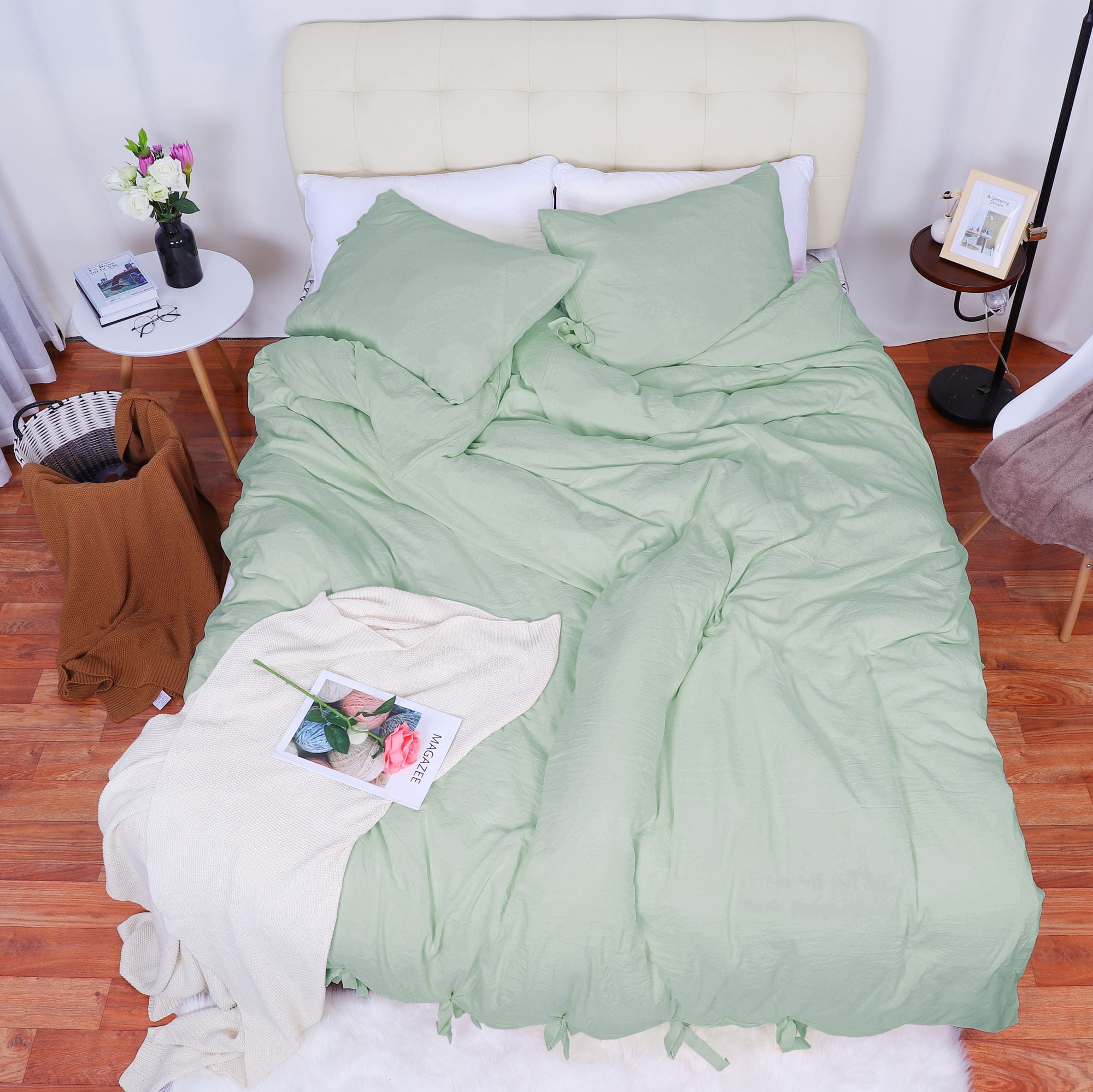 PiccoCasa 2Pcs Microfiber Duvet Cover Set with Pillowcase, Twin Green