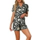 thumbnail image 1 of INSPIRAR CHIC Ropa de descanso para mujeres, pijama de verano con camisa de botones y pantalones cortos, conjunto L negro-blanco, 1 of 6